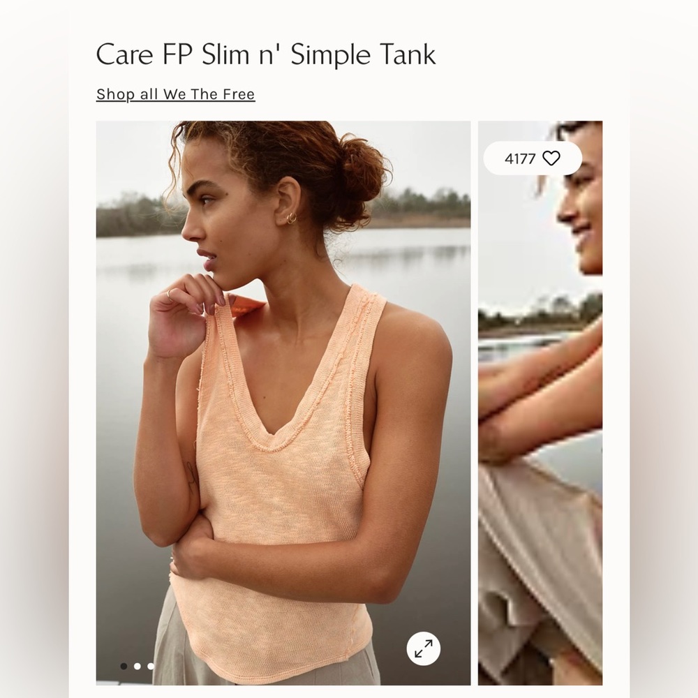 Free People- Care FP Slim n’ Simple tank top- Peach, Size Large. New.